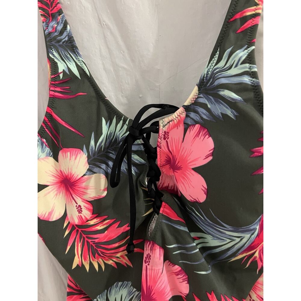 Victoria Secret Pink Green Pink Floral One Piece Lace Up Front Bathing Suit Sz M - Picture 3 of 9